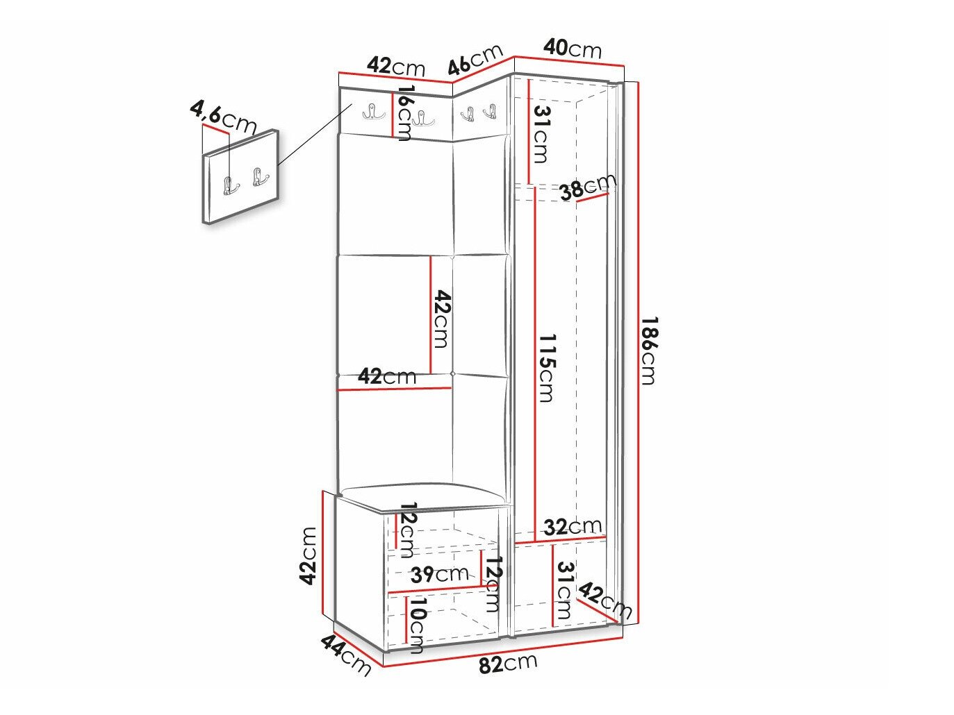 Meuble d'entrée Hartford 391 (Faux cuir Soft 011)