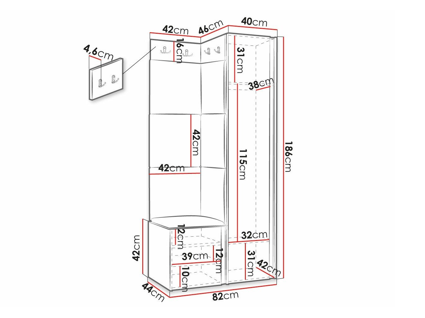 Meuble d'entrée Hartford 391 (Faux cuir Soft 017)