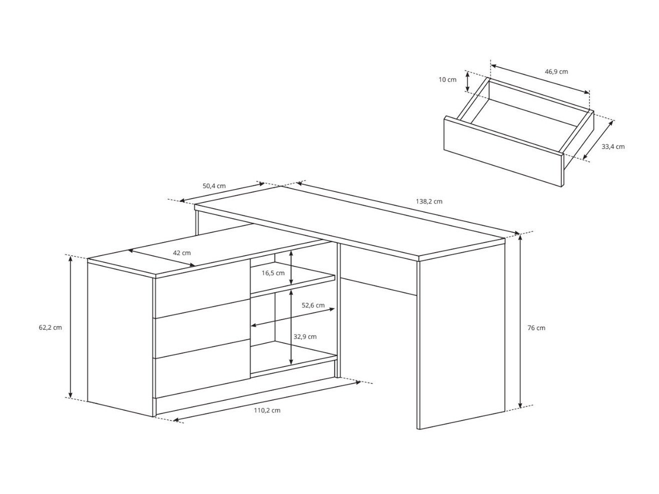 Bureau d'angle Kingston 130 (Blanc)