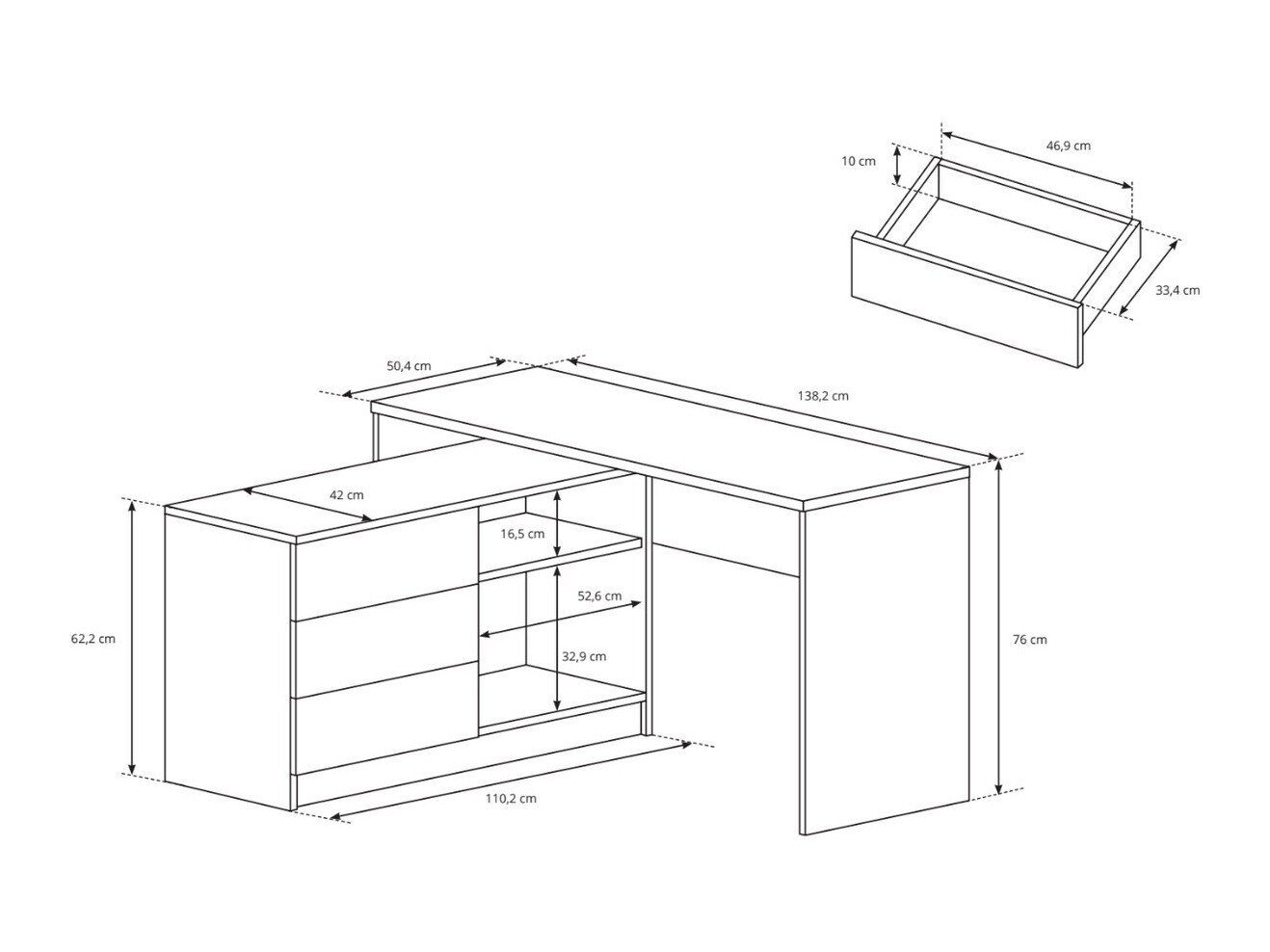 Bureau d'angle Kingston 130 (Graphite)