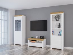 Ensemble de salon Sonsoru 145 (Blanc + Blanc brillant + Chêne wotan)