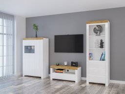 Ensemble de salon Sonsoru 146 (Blanc + Blanc brillant + Chêne wotan)