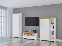 Ensemble de salon Sonsoru 147 (Blanc + Blanc brillant + Chêne wotan)