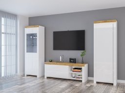 Ensemble de salon Sonsoru 148 (Blanc + Blanc brillant + Chêne wotan)