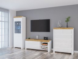 Ensemble de salon Sonsoru 149 (Blanc + Blanc brillant + Chêne wotan)