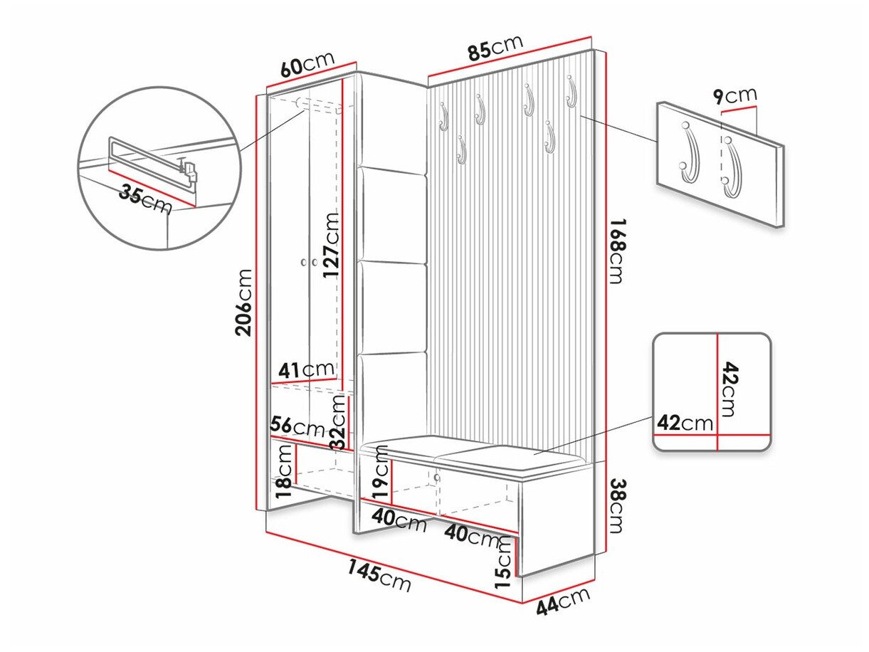Meuble d'entrée Donio III (Chêne Artisan + Manila 04)