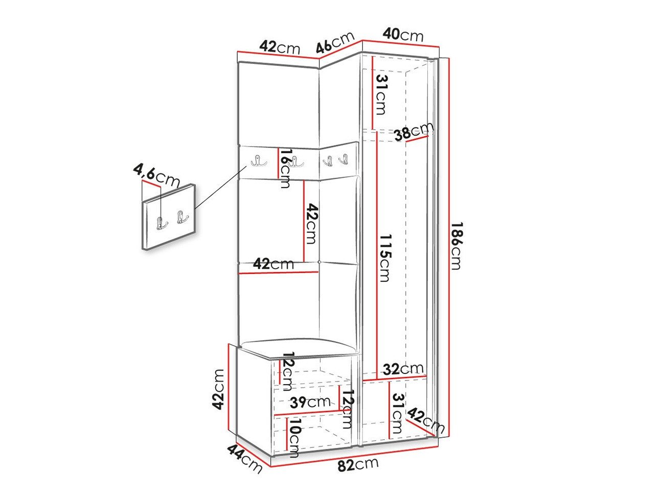 Meuble d'entrée Hartford 348 (Chêne Artisan + Noir)