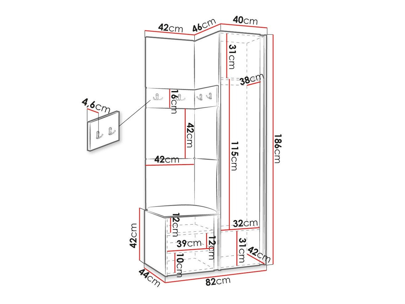 Meuble d'entrée Hartford 354 (Chêne Artisan + Noir)