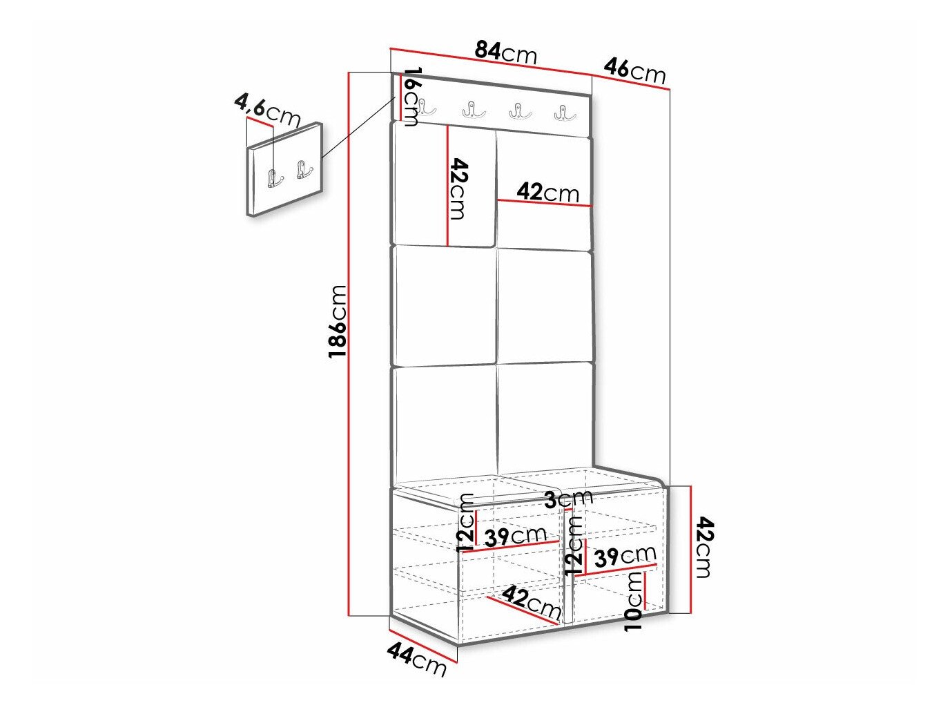 Meuble d'entrée Hartford 375 (Noir)
