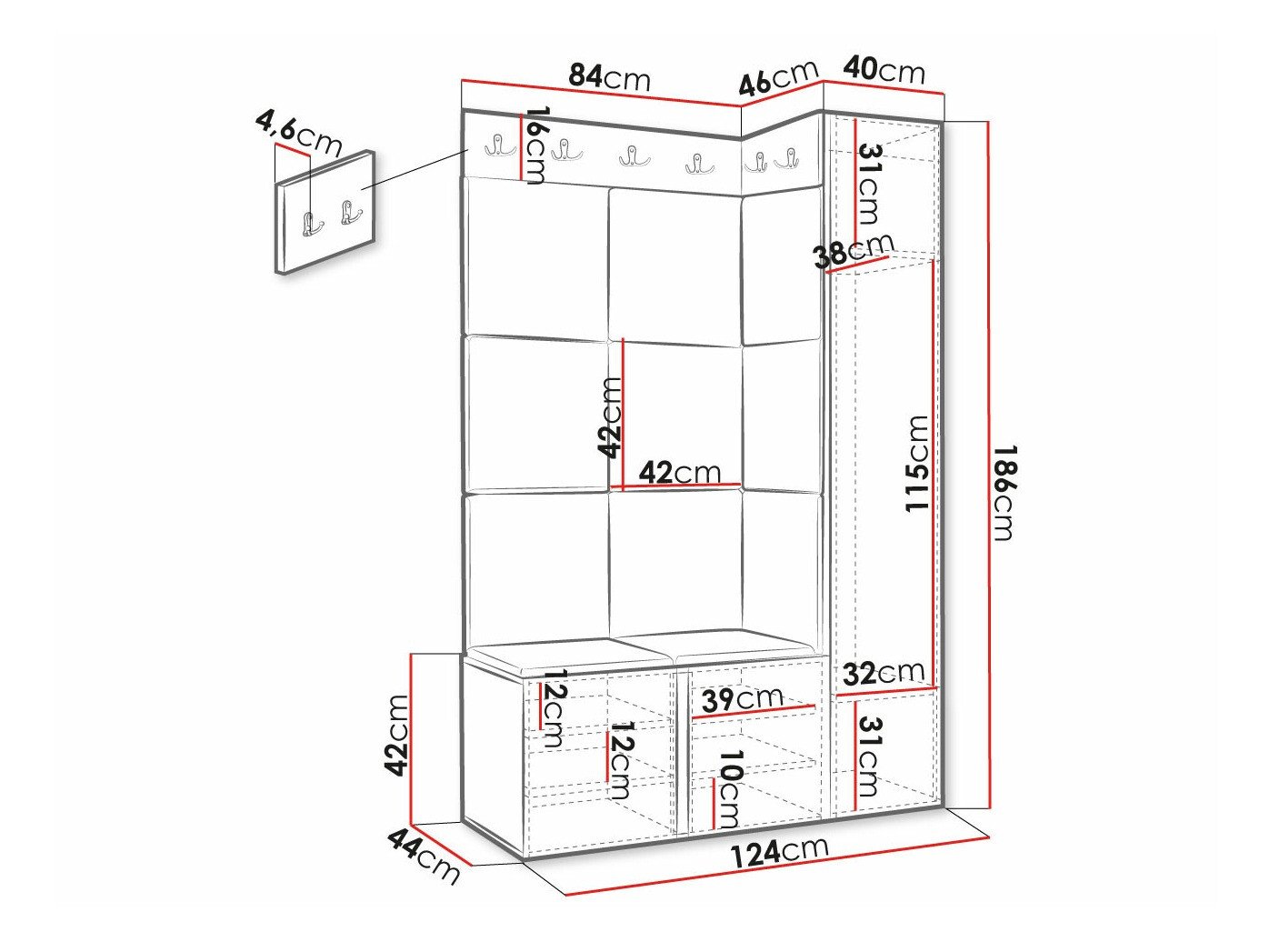 Meuble d'entrée Hartford 377 (Noir)