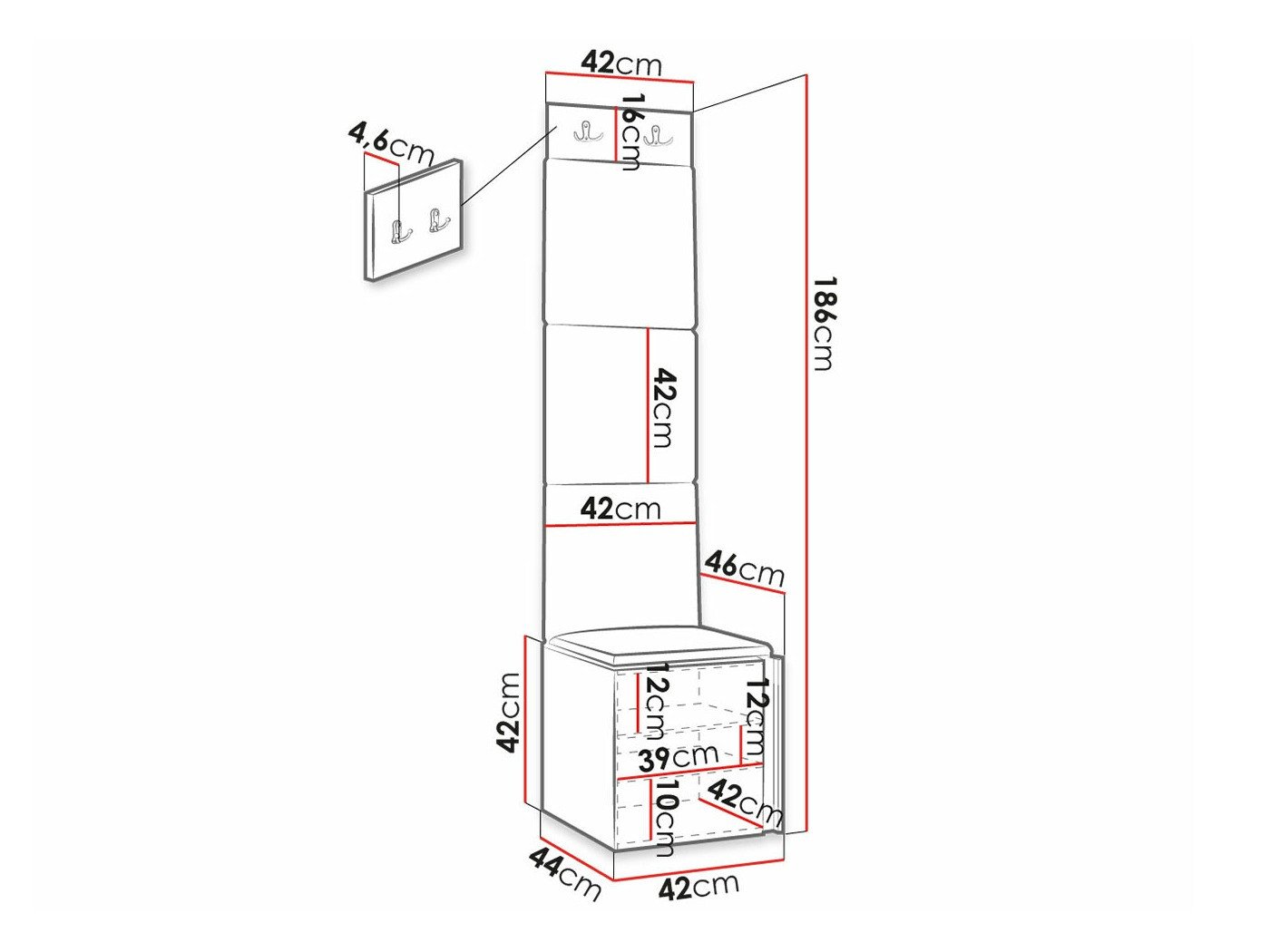 Meuble d'entrée Hartford 378 (Noir)