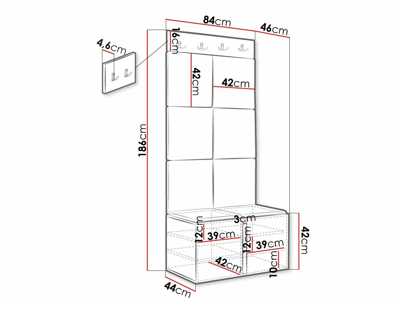 Meuble d'entrée Hartford 383 (Noir)