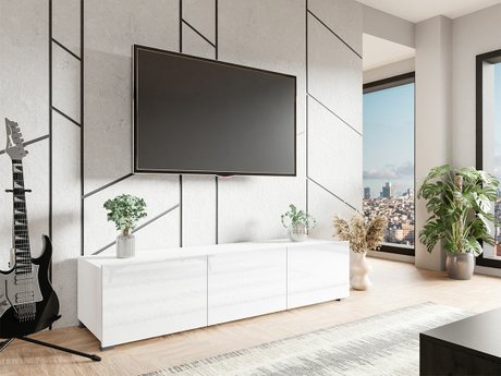 Meuble TV Tivdalu 103 (Blanc + Blanc brillant)