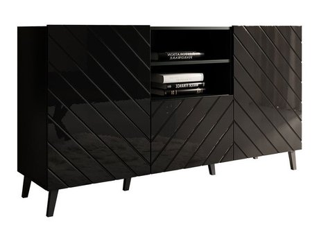 Commode Charlotte 143 (Noir + Noir brillant)