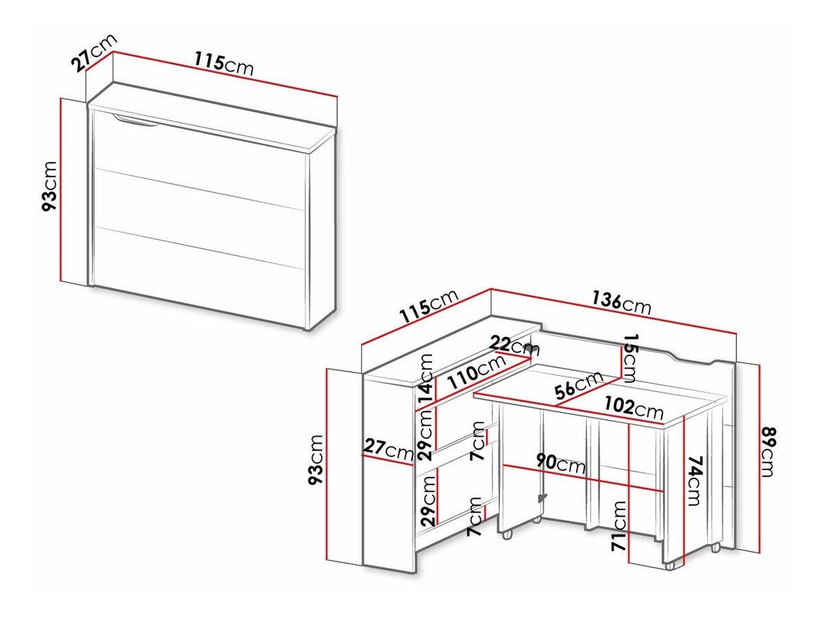 Bureau d'angle Concept Pro Lenart Levfere 101 (Blanc + Blanc brillant)