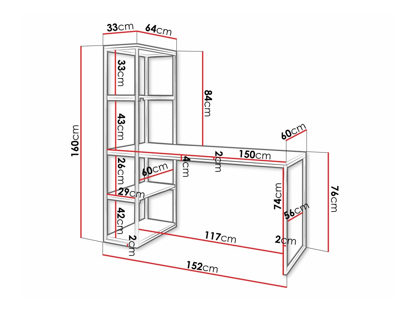 Bureau Oswego 107 (Blanc + Noir)