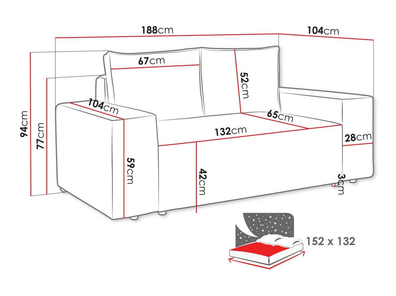 Canapé convertible Clovis 107 (Poso 110)