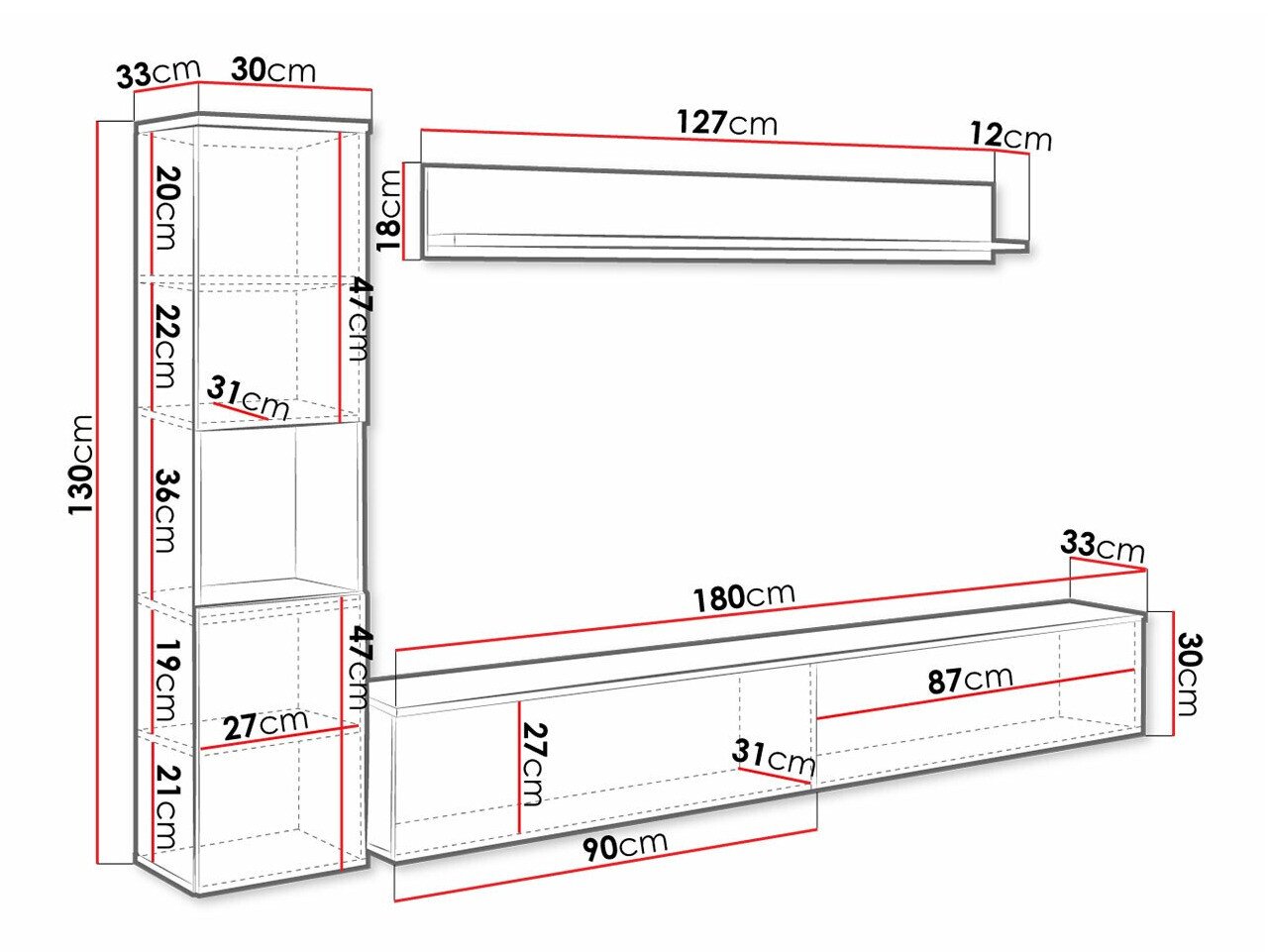 Ensemble de salon Sarasota 130 (Gris foncé + Blanc brillant)