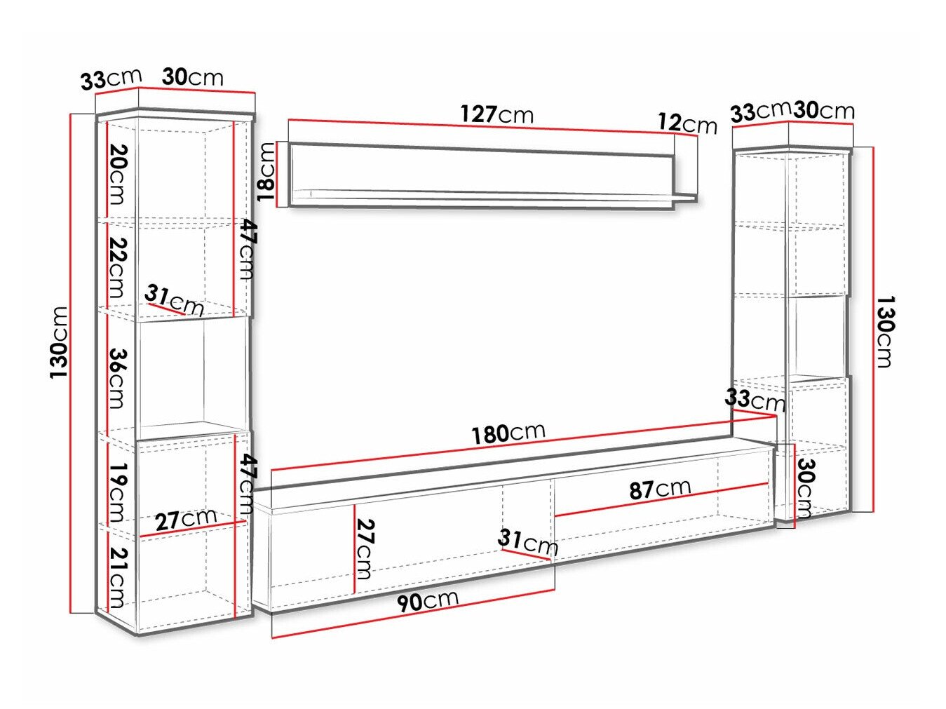 Ensemble de salon Sarasota 131 (Gris foncé + Blanc brillant)