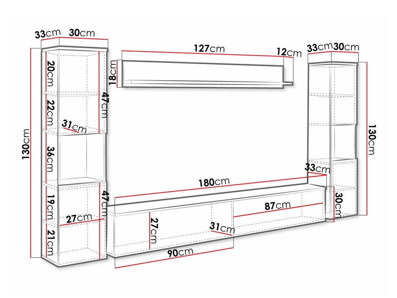 Ensemble de salon Sarasota 131 (Gris foncé + Blanc brillant)