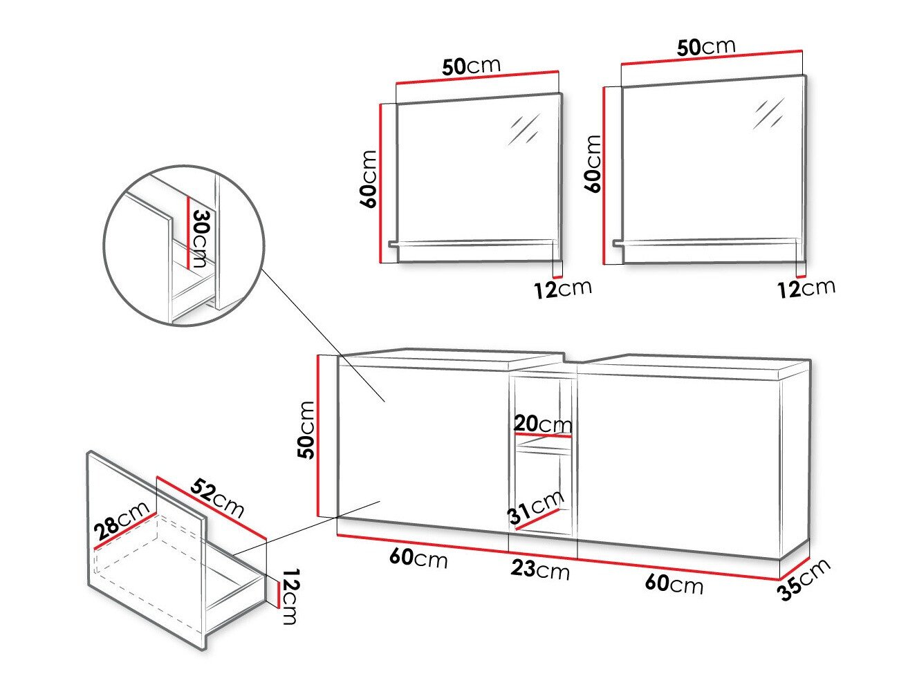 Ensemble de salle de bain Comfivo Livciro 105 (Noir + Graphite)
