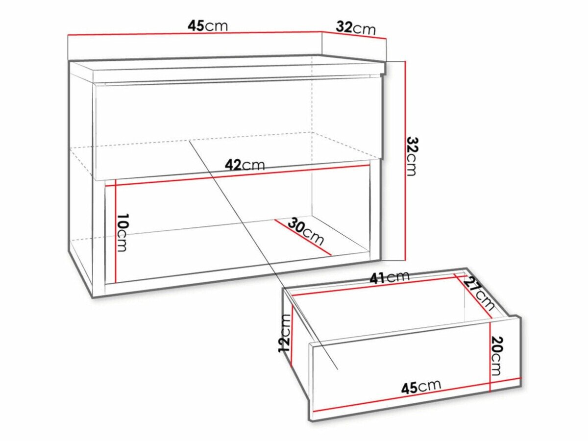 Table de chevet Papilix (Blanc + Blanc brillant)