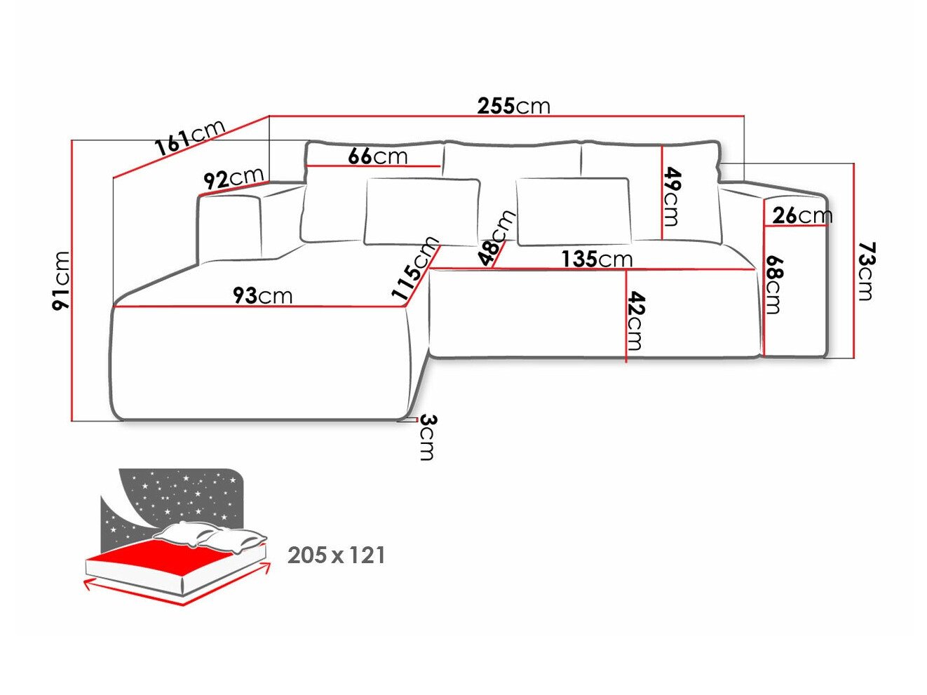 Canapé d'angle Arvada 116 (Poso 100)