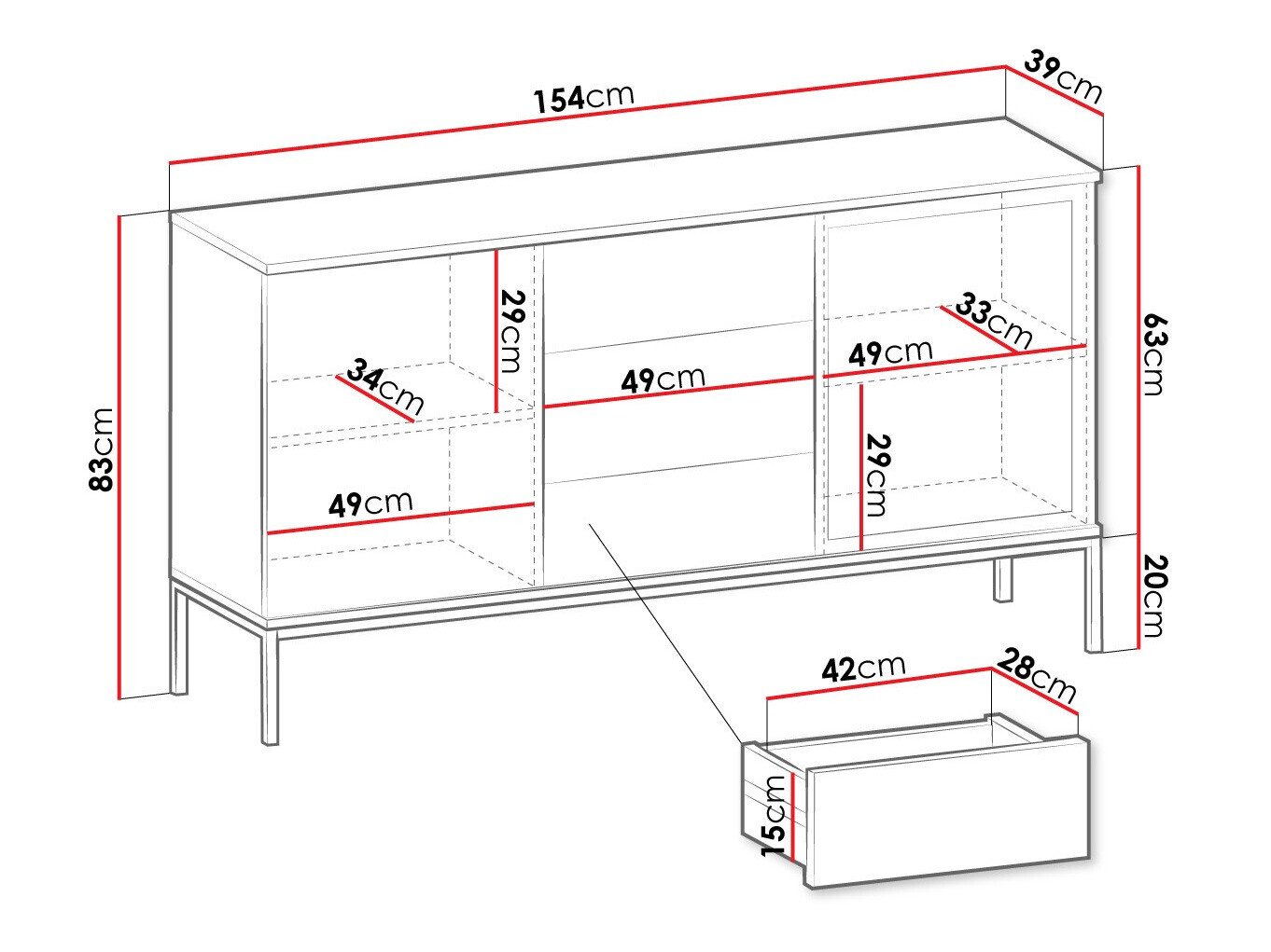 Commode Soferi 108 (Noir + Chêne wotan)
