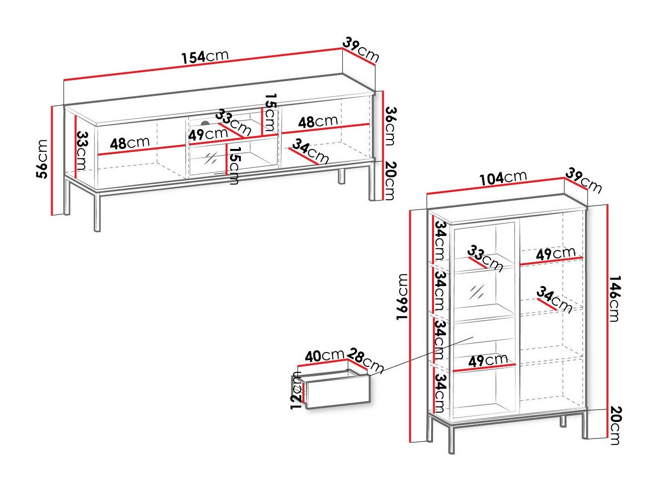 Ensemble de salon Soferi 114 (Noir + Chêne wotan)