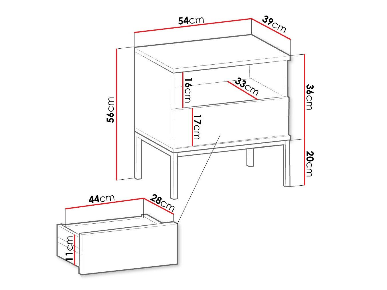 Table de chevet Soferi 110 (Noir + Chêne wotan)