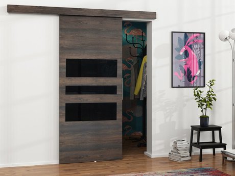 Porte coulissante Dover 140 (Chêne sombre + Noir)