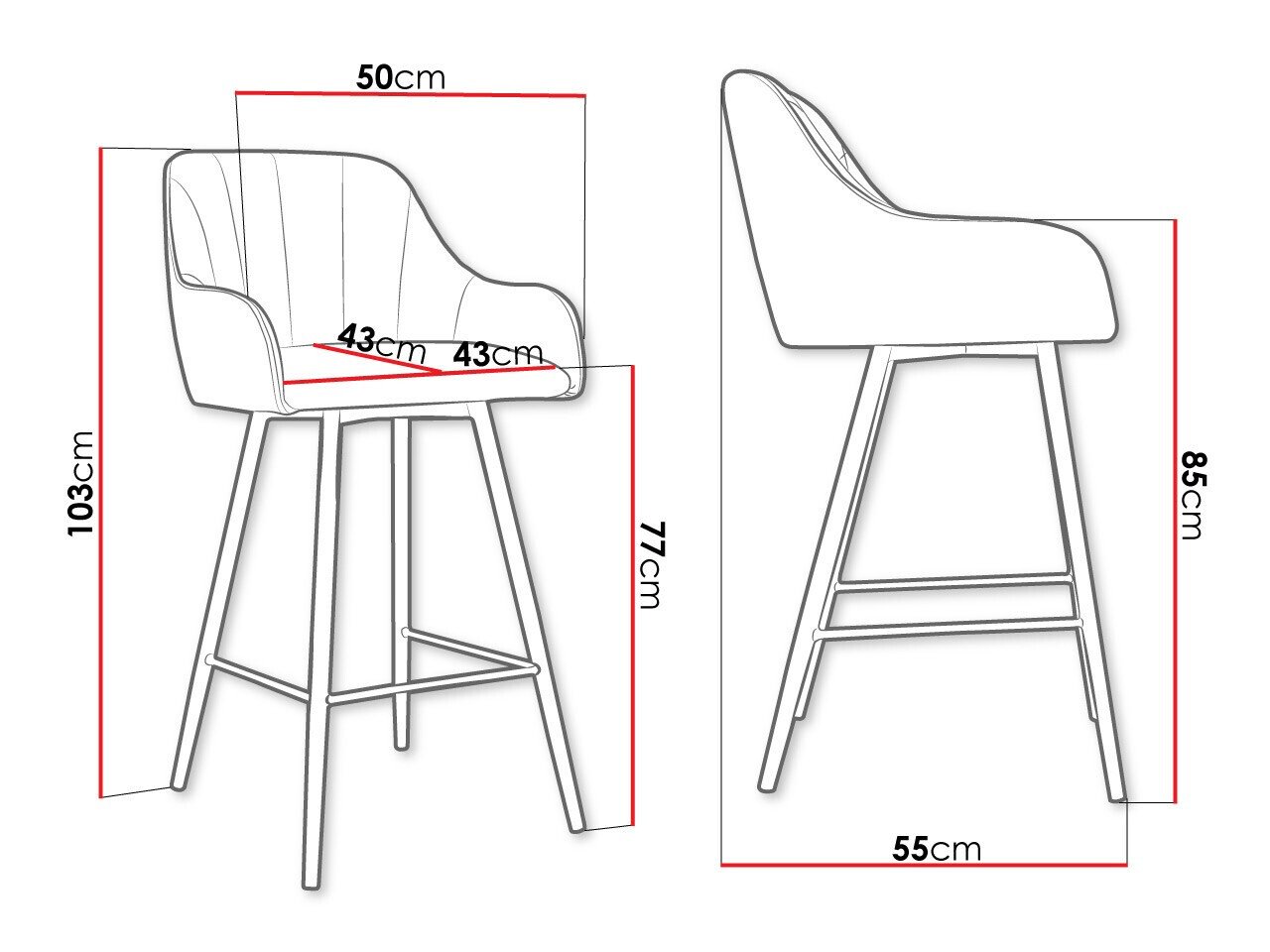 Chaise de bar Jackson 102 (Noir + Magic Velvet 2219)
