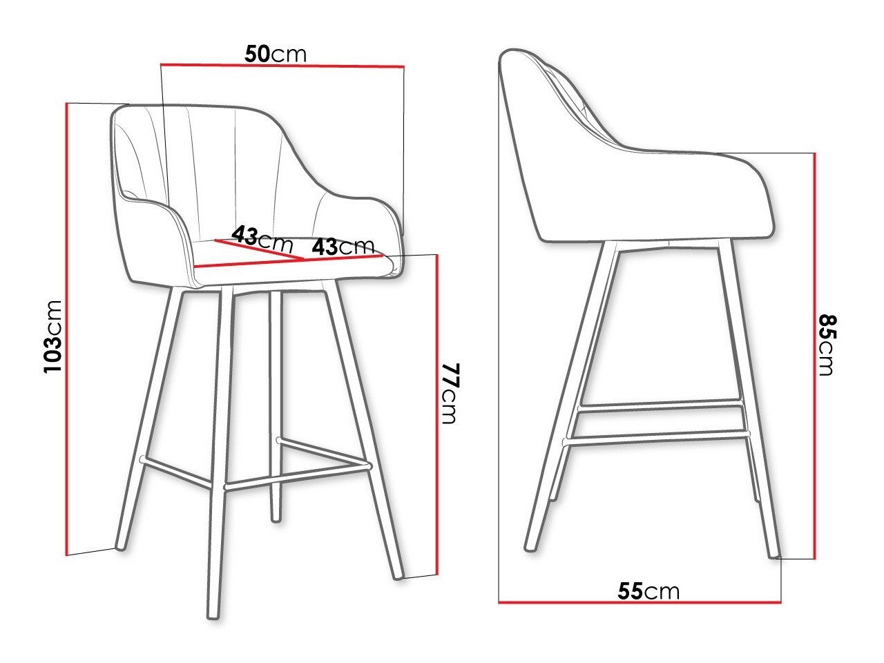 Chaise de bar Jackson 102 (Noir + Magic Velvet 2225)