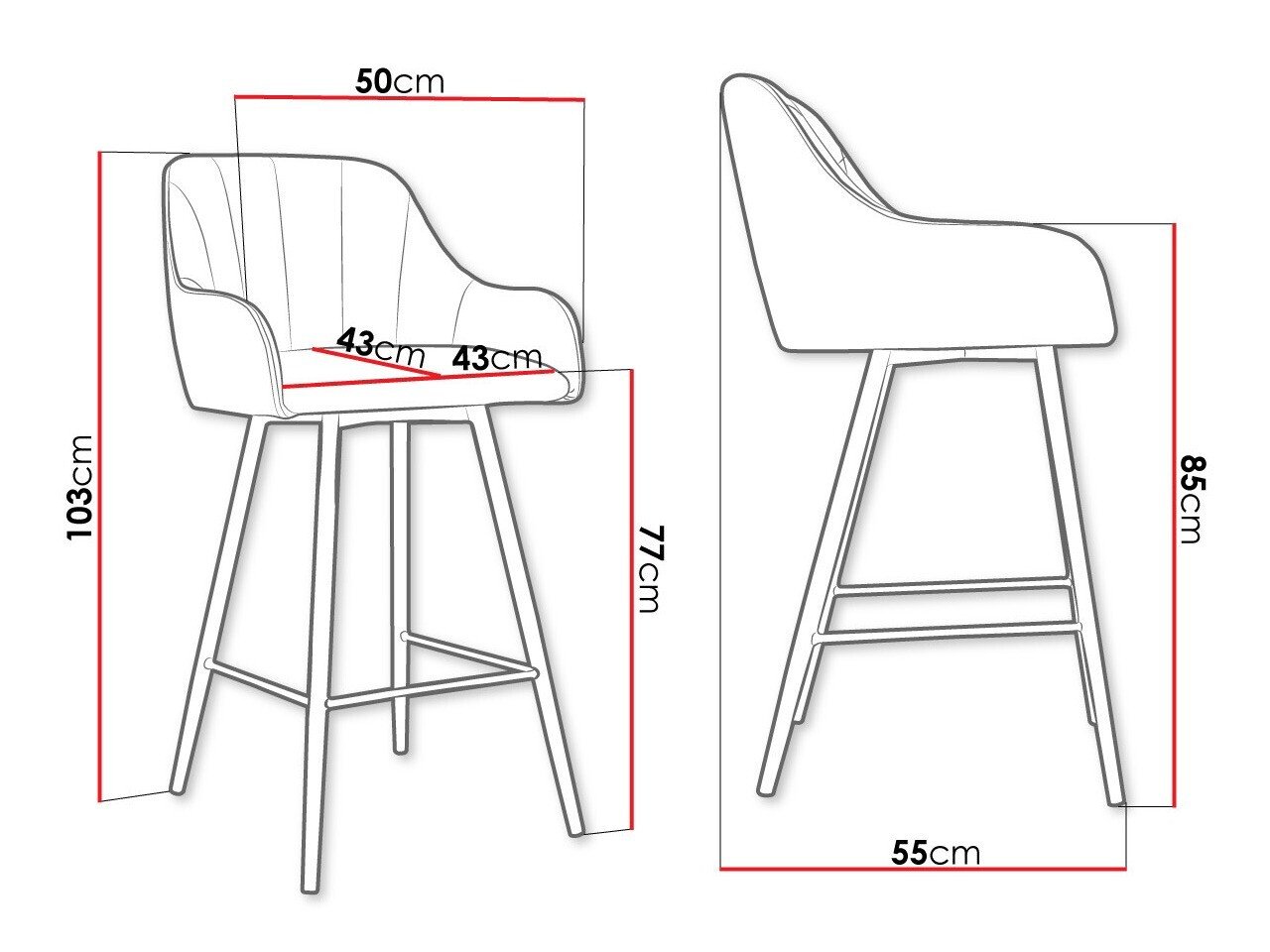 Chaise de bar Jackson 102 (Noir + Magic Velvet 2240)