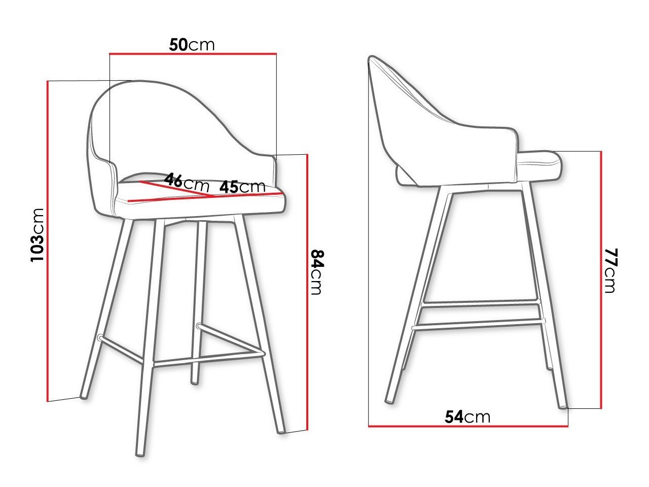 Chaise de bar Jackson 103 (Noir + Magic Velvet 2209)