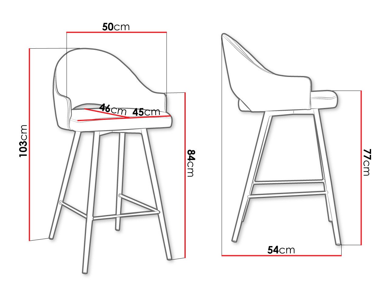 Chaise de bar Jackson 103 (Noir + Magic Velvet 2240)