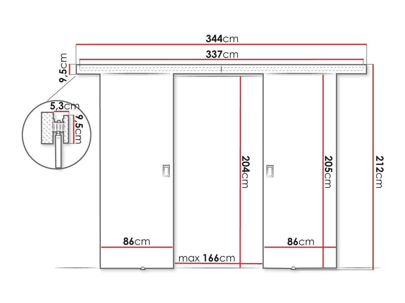 Porte coulissante Dover 200 (Noir)