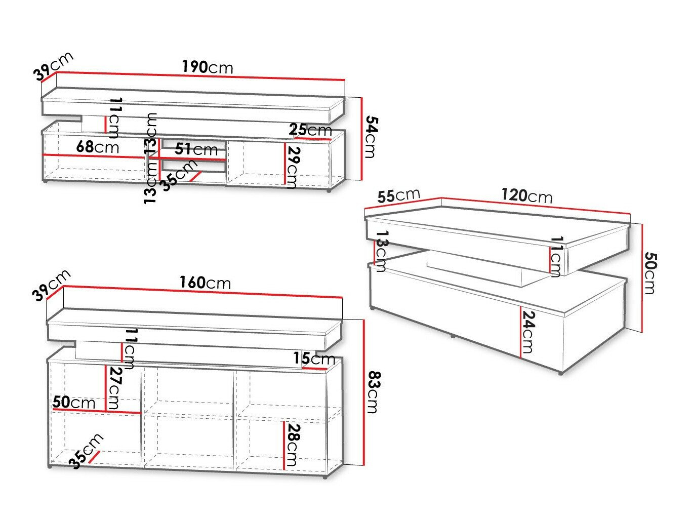 Ensemble de salon Monfero (Noir + Noir brillant)