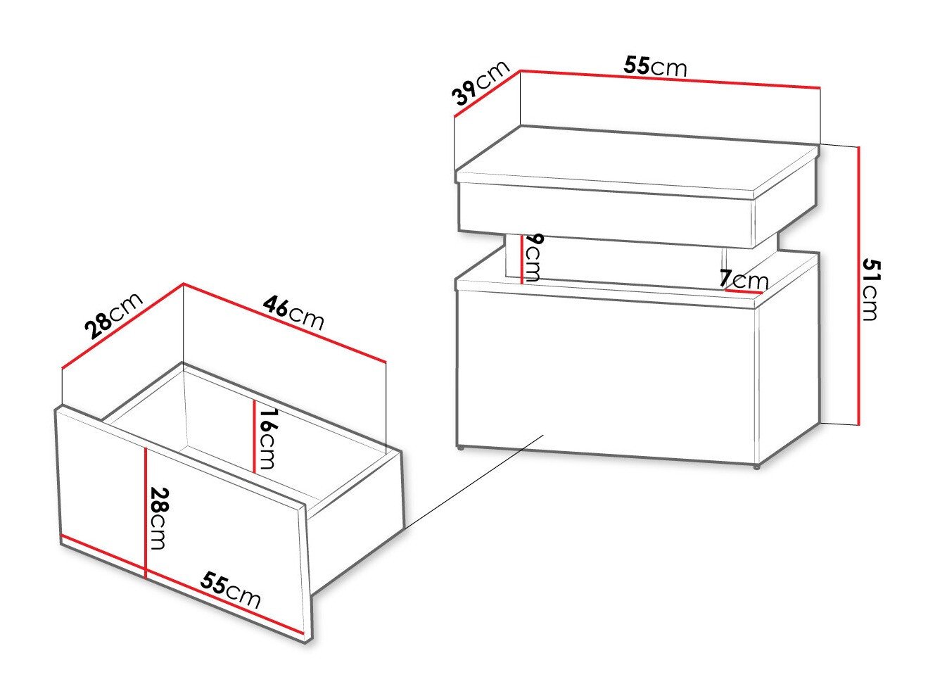 Table de chevet Monfero 102 (Noir + Noir brillant)