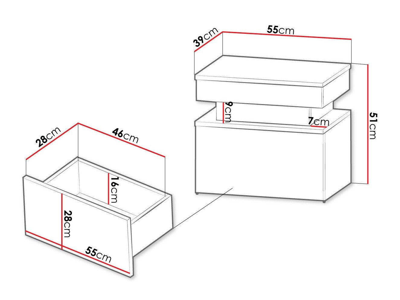 Table de chevet Monfero (Blanc + Blanc brillant)