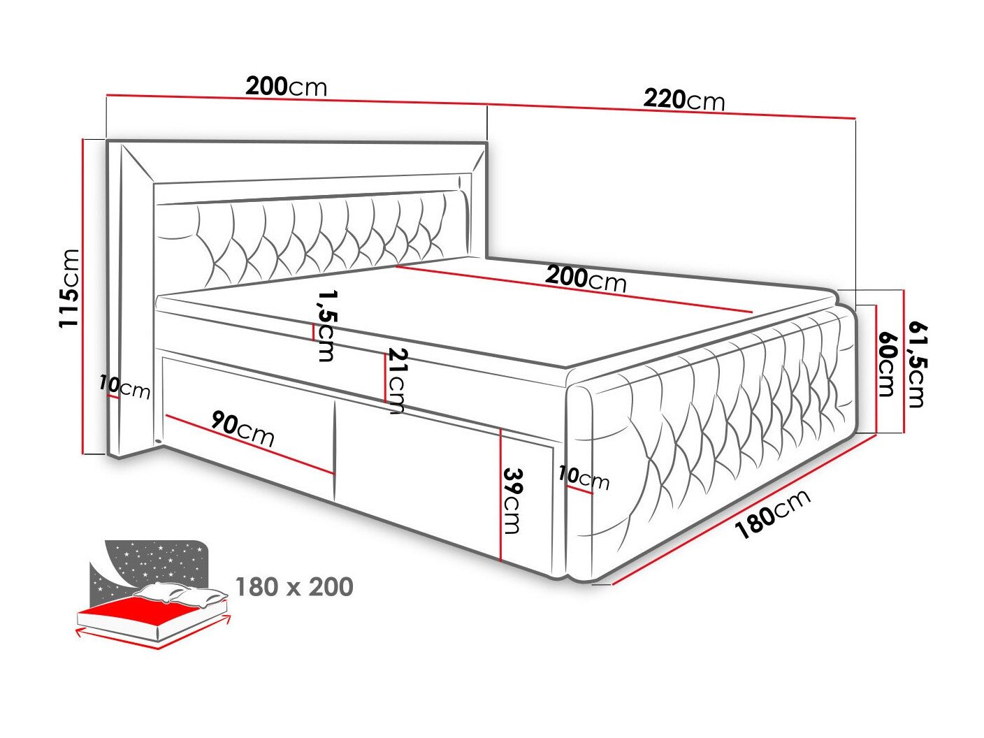 Lit boxspring Aura III