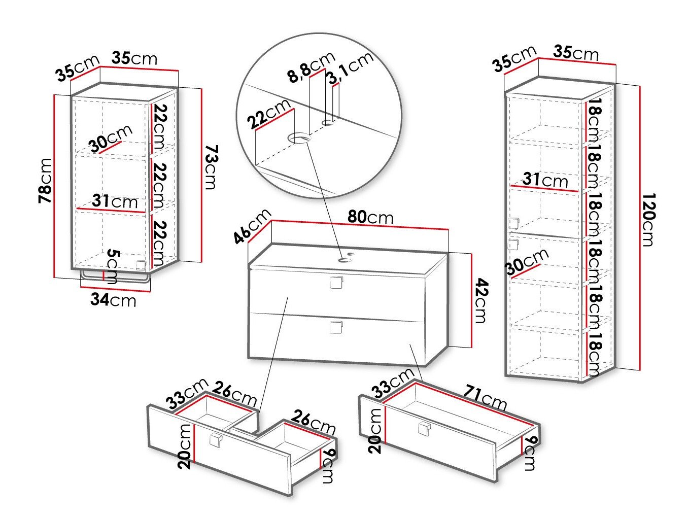 Ensemble de salle de bain Orlvera 105 (Blanc)