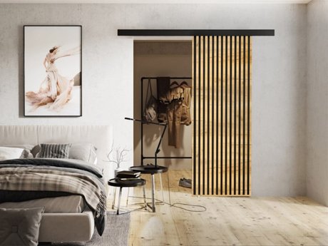 Porte coulissante Dover 201 (Chêne doré artisanal + Noir)