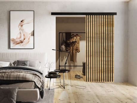 Porte coulissante Dover 202 (Chêne doré artisanal + Noir)