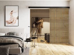 Porte coulissante Dover 204 (Chêne doré artisanal + Noir)