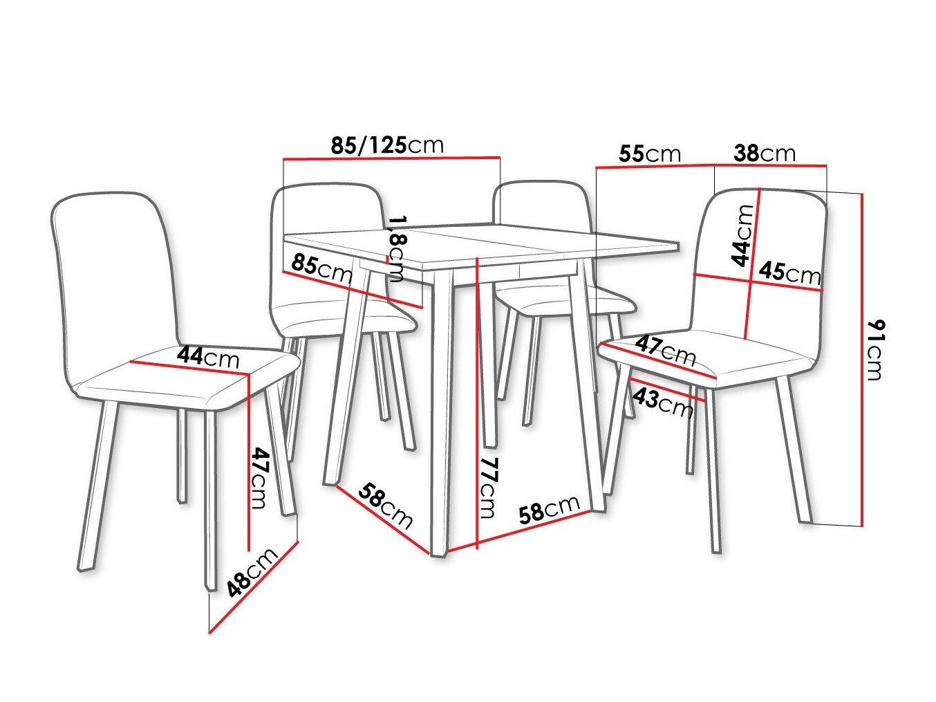 Salle à manger complète Edmond 116 (Marbre gris + Noir)