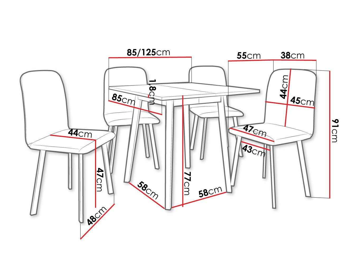 Salle à manger complète Edmond 116 (Marbre gris + Noir)