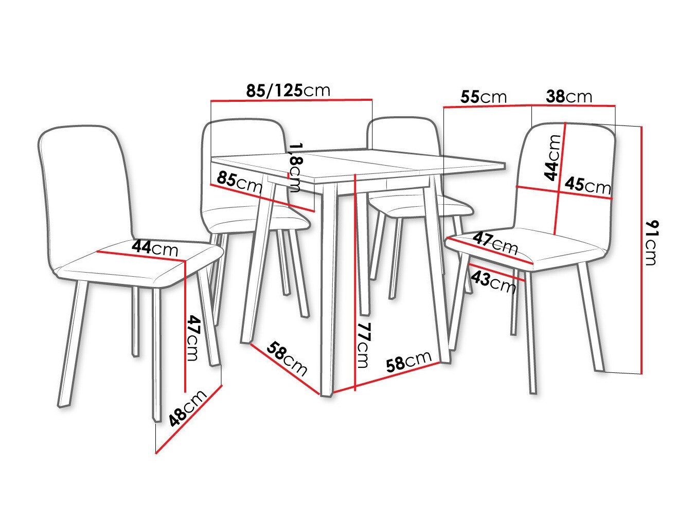 Salle à manger complète Edmond 116 (Blanc + Noir)