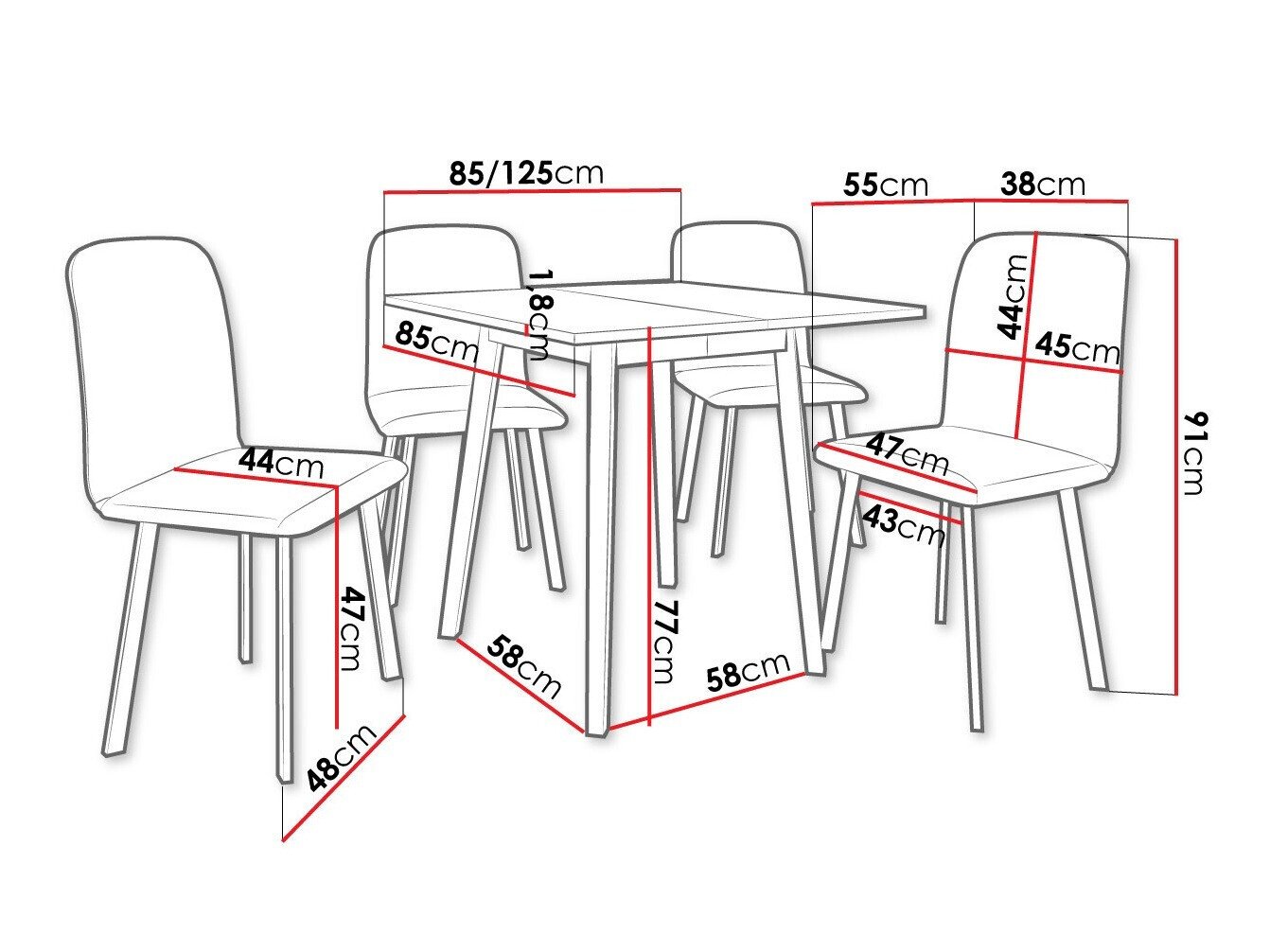 Salle à manger complète Edmond 116 (Marbre gris + Noir)