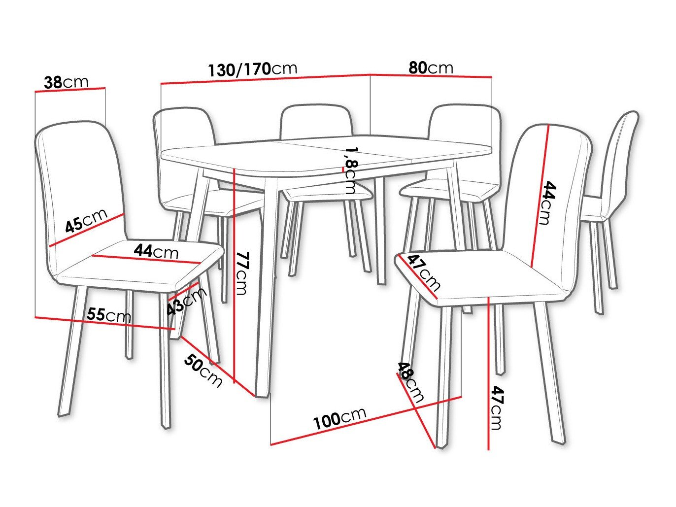 Salle à manger complète Edmond 117 (Blanc + Noir)
